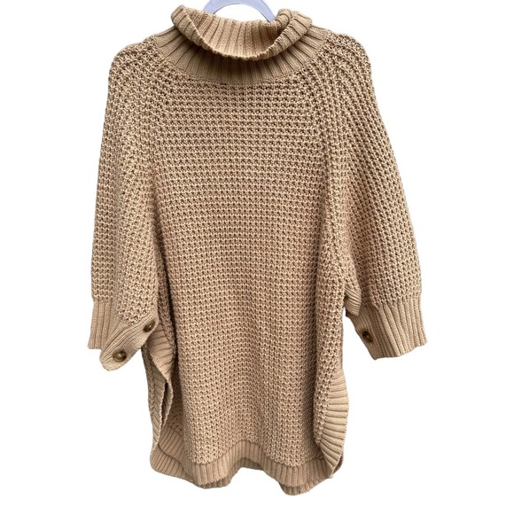 J. Crew Sweaters - J. Crew Woman's Cotton Knit SBE Turtleneck Poncho Sweater Chunky Size XL Tan